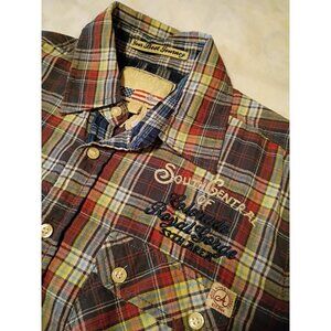 Alcott Shirt Mens Small Red Navy Plaid Long Sleeve Aspen Camp Embroidered